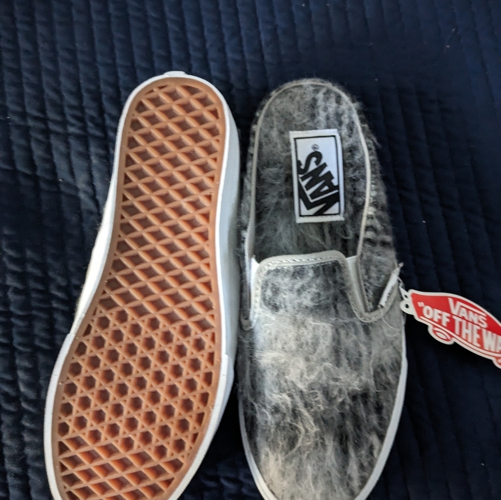 Vans Classic Women 7.5 slip on Mule Soft Plaid Gray Hairy 112024 - Picture 5 of 7